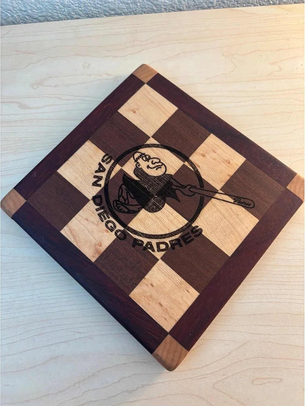 San Diego Padres Maple + Walnut Cutting Board 8x8 inch - Custom Handmade